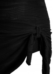 Black swimwear,Plain Color swimwear,ROTITA Jacquard Black Tie One Piece Swimdress