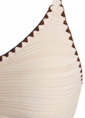 Light Camel swimwear,Plain Color swimwear,ROTITA V-Neck Ruched Light Camel Bikini Set