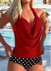 Rotita – Tankini-Set mit heißem Prägemuster und hoher Taille in Rot mit geometrischem Muster
