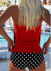 Red swimwear,Geometric swimwear,ROTITA Hot Stamping Red Geometric Print High Waisted Tankini Set