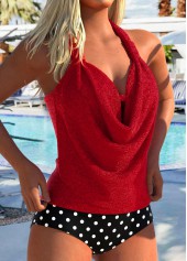Red swimwear,Geometric swimwear,ROTITA Hot Stamping Red Geometric Print High Waisted Tankini Set