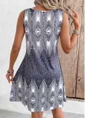Grey dresses,Tribal dresses,Everyday dresses,Casual dresses,ROTITA Tribal Print Grey A Line Scoop Neck Sleeveless Dress