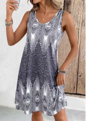 Grey dresses,Tribal dresses,Everyday dresses,Casual dresses,ROTITA Tribal Print Grey A Line Scoop Neck Sleeveless Dress