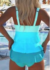 Cyan swimwear,Plain Color swimwear,ROTITA Patchwork Cyan V Neck Tankini Set