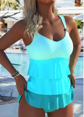 Rotita – Patchwork-Tankini-Set mit V-Ausschnitt in Cyan