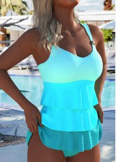 Cyan swimwear,Plain Color swimwear,ROTITA Patchwork Cyan V Neck Tankini Set