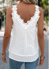 White tops,Plain Color tops,ROTITA Embroidery White V Neck Sleeveless Tank Top