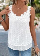 White tops,Plain Color tops,ROTITA Embroidery White V Neck Sleeveless Tank Top
