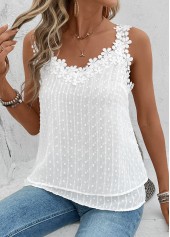 White tops,Plain Color tops,ROTITA Embroidery White V Neck Sleeveless Tank Top