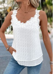 White tops,Plain Color tops,ROTITA Embroidery White V Neck Sleeveless Tank Top