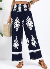 Navy bottoms,Tribal bottoms,Navy Straight Leg Elastic Waist Pants