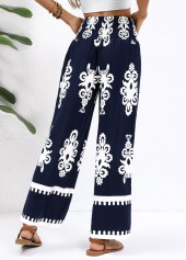 Navy bottoms,Tribal bottoms,Navy Straight Leg Elastic Waist Pants