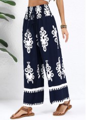 Navy bottoms,Tribal bottoms,Navy Straight Leg Elastic Waist Pants