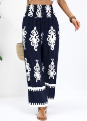 Navy bottoms,Tribal bottoms,Navy Straight Leg Elastic Waist Pants