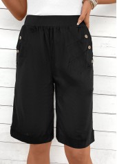 Schwarze Shorts mit hoher Taille und elastischem Bund mit Knopf