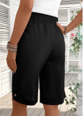Black bottoms,Plain Color bottoms,Button Black Elastic Waist High Waisted Shorts