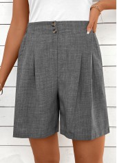 Dark Grey Marl bottoms,Plain Color bottoms,Button Dark Grey Marl Straight Leg High Waisted Shorts