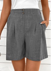 Dark Grey Marl bottoms,Plain Color bottoms,Button Dark Grey Marl Straight Leg High Waisted Shorts