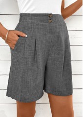 Dark Grey Marl bottoms,Plain Color bottoms,Button Dark Grey Marl Straight Leg High Waisted Shorts