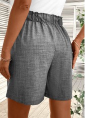 Dark Grey Marl bottoms,Plain Color bottoms,Button Dark Grey Marl Straight Leg High Waisted Shorts