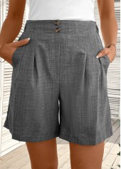 dunkelgrau melierte Shorts mit geradem Bein und hoher Taille und Knopfleiste