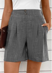 Dark Grey Marl bottoms,Plain Color bottoms,Button Dark Grey Marl Straight Leg High Waisted Shorts