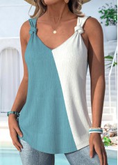 Blue tops,Plain Color tops,ROTITA Patchwork Yellow V Neck Sleeveless Tank Top