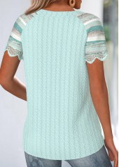 Mint Green tops,Striped tops,Geometric tops,ROTITA Embroidery Multi Stripe Print Mint Green T Shirt