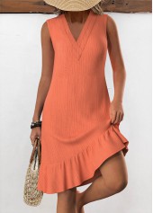 Rotita – Patchwork-Kleid in Orange mit A-Linie und V-Ausschnitt ärmellos