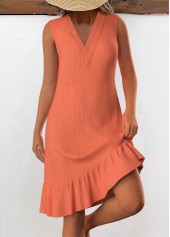 Orange dresses,Plain Color dresses,Everyday dresses,Casual dresses,ROTITA Patchwork Orange A Line V Neck Sleeveless Dress