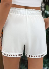 White bottoms,Plain Color bottoms,Drawstring White Elastic Waist High Waisted Shorts