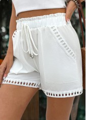 White bottoms,Plain Color bottoms,Drawstring White Elastic Waist High Waisted Shorts
