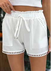 White bottoms,Plain Color bottoms,Drawstring White Elastic Waist High Waisted Shorts