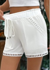 White bottoms,Plain Color bottoms,Drawstring White Elastic Waist High Waisted Shorts