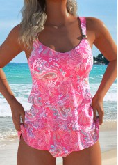 Pink plus size,Tribal plus size,ROTITA Plus Size Patchwork Tribal Print Pink Tankini Set