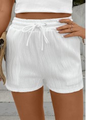 White bottoms,Plain Color bottoms,Drawstring White Elastic Waist High Waisted Shorts