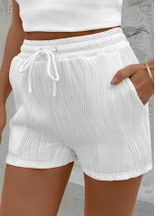 White bottoms,Plain Color bottoms,Drawstring White Elastic Waist High Waisted Shorts