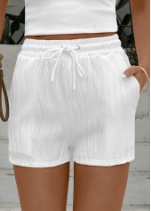 White bottoms,Plain Color bottoms,Drawstring White Elastic Waist High Waisted Shorts