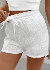 White bottoms,Plain Color bottoms,Drawstring White Elastic Waist High Waisted Shorts
