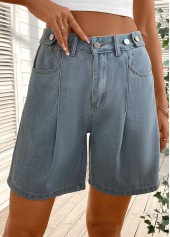 short taille haute à jambe droite en denim bleu boutonné