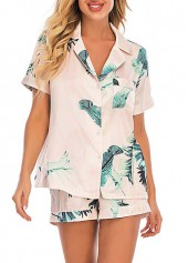 mehrfarbiges Lounge-Top und Shorts mit tropischem Pflanzen-Print