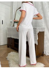 White loungewear,Heart loungewear,Heart Print White Short Sleeve Lounge Top and Pants