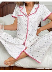 White loungewear,Heart loungewear,Heart Print White Short Sleeve Lounge Top and Pants