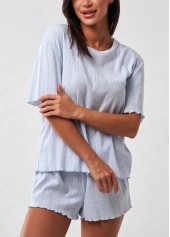 Dusty Blue loungewear,Plain Color loungewear,Dusty Blue Round Neck Lounge Top and Shorts
