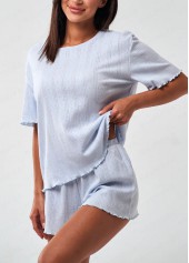 Dusty Blue loungewear,Plain Color loungewear,Dusty Blue Round Neck Lounge Top and Shorts