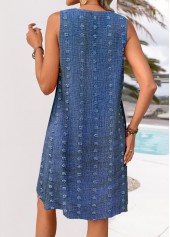 Denim Blue dresses,Plain Color dresses,Vacation dresses,Vacation dresses,ROTITA Denim Blue A Line V Neck Sleeveless Dress