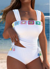 ROTITA Patchwork White Mid Waisted Tankini Set