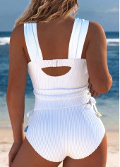 White swimwear,Plain Color swimwear,ROTITA Patchwork White Mid Waisted Tankini Set