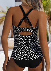 Black swimwear,Dot swimwear,ROTITA Black Polka Dot Bandeau Tankini Top