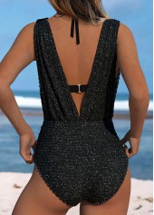 Black swimwear,Plain Color swimwear,ROTITA Tie Black Patchwork One Piece Swimwear and Bra